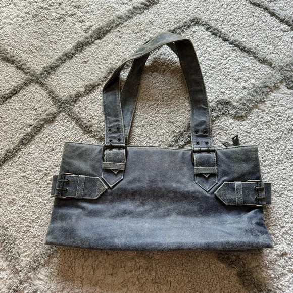 Vintage Franchi shoulder bag blue denim leather medium size - Picture 1 of 14